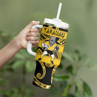 Taranaki Custom Rugby New Zealand Tumbler With Handle Aotearoa Maori Pukana Tiki Mascot