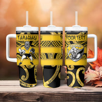 Taranaki Custom Rugby New Zealand Tumbler With Handle Aotearoa Maori Pukana Tiki Mascot