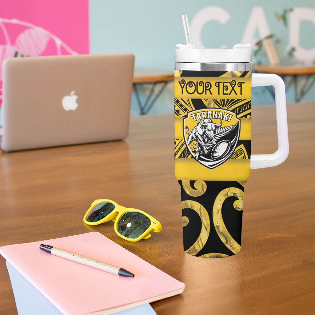 Taranaki Custom Rugby New Zealand Tumbler With Handle Aotearoa Maori Pukana Tiki Mascot