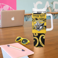 Taranaki Custom Rugby New Zealand Tumbler With Handle Aotearoa Maori Pukana Tiki Mascot