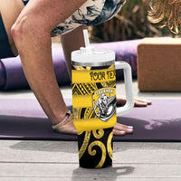 Taranaki Custom Rugby New Zealand Tumbler With Handle Aotearoa Maori Pukana Tiki Mascot