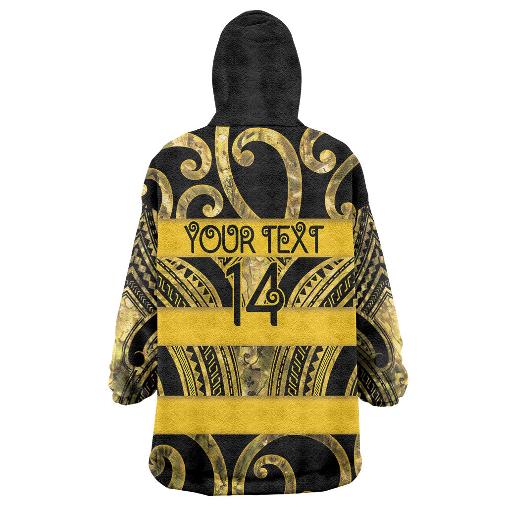 Taranaki Custom Rugby New Zealand Wearable Blanket Hoodie Aotearoa Maori Pukana Tiki Mascot