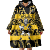 Taranaki Custom Rugby New Zealand Wearable Blanket Hoodie Aotearoa Maori Pukana Tiki Mascot