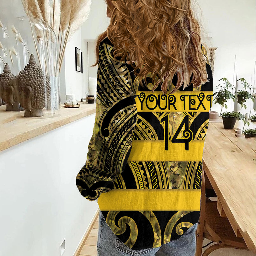 Taranaki Custom Rugby New Zealand Women Casual Shirt Aotearoa Maori Pukana Tiki Mascot
