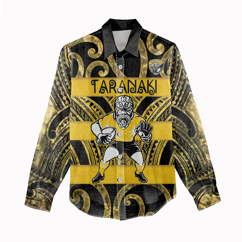 Taranaki Custom Rugby New Zealand Women Casual Shirt Aotearoa Maori Pukana Tiki Mascot