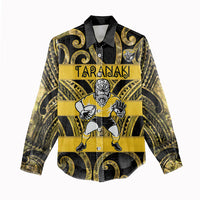 Taranaki Custom Rugby New Zealand Women Casual Shirt Aotearoa Maori Pukana Tiki Mascot
