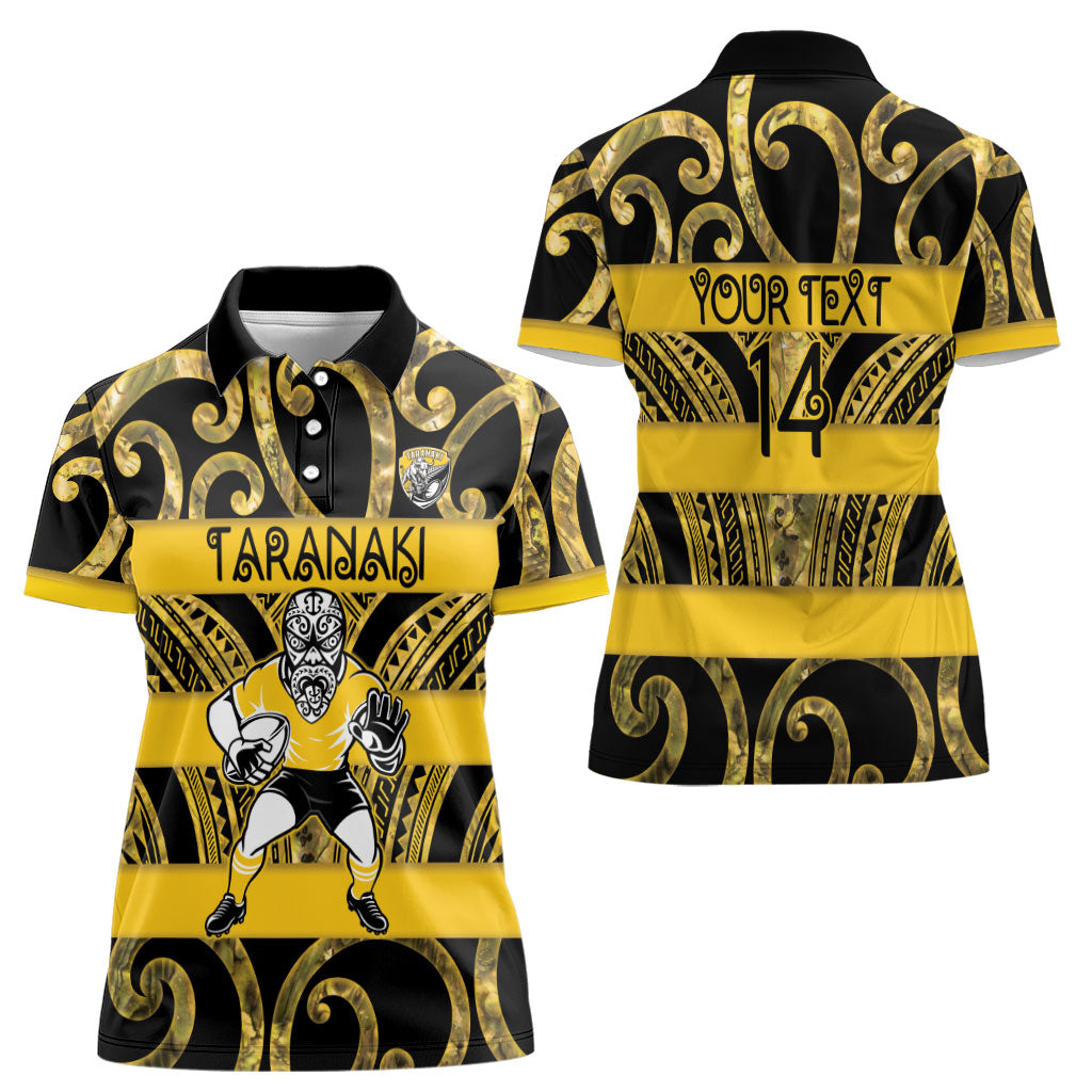 Taranaki Custom Rugby New Zealand Women Polo Shirt Aotearoa Maori Pukana Tiki Mascot