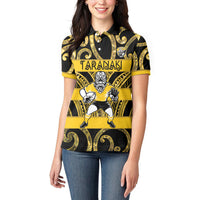 Taranaki Custom Rugby New Zealand Women Polo Shirt Aotearoa Maori Pukana Tiki Mascot
