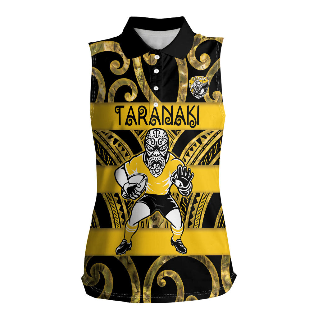 Taranaki Custom Rugby New Zealand Women Sleeveless Polo Shirt Aotearoa Maori Pukana Tiki Mascot