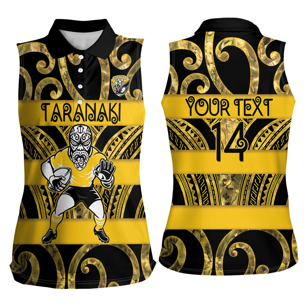 Taranaki Custom Rugby New Zealand Women Sleeveless Polo Shirt Aotearoa Maori Pukana Tiki Mascot
