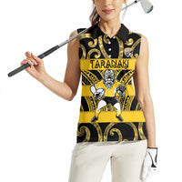 Taranaki Custom Rugby New Zealand Women Sleeveless Polo Shirt Aotearoa Maori Pukana Tiki Mascot