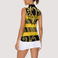 Taranaki Custom Rugby New Zealand Women Sleeveless Polo Shirt Aotearoa Maori Pukana Tiki Mascot