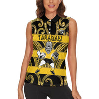 Taranaki Custom Rugby New Zealand Women Sleeveless Polo Shirt Aotearoa Maori Pukana Tiki Mascot