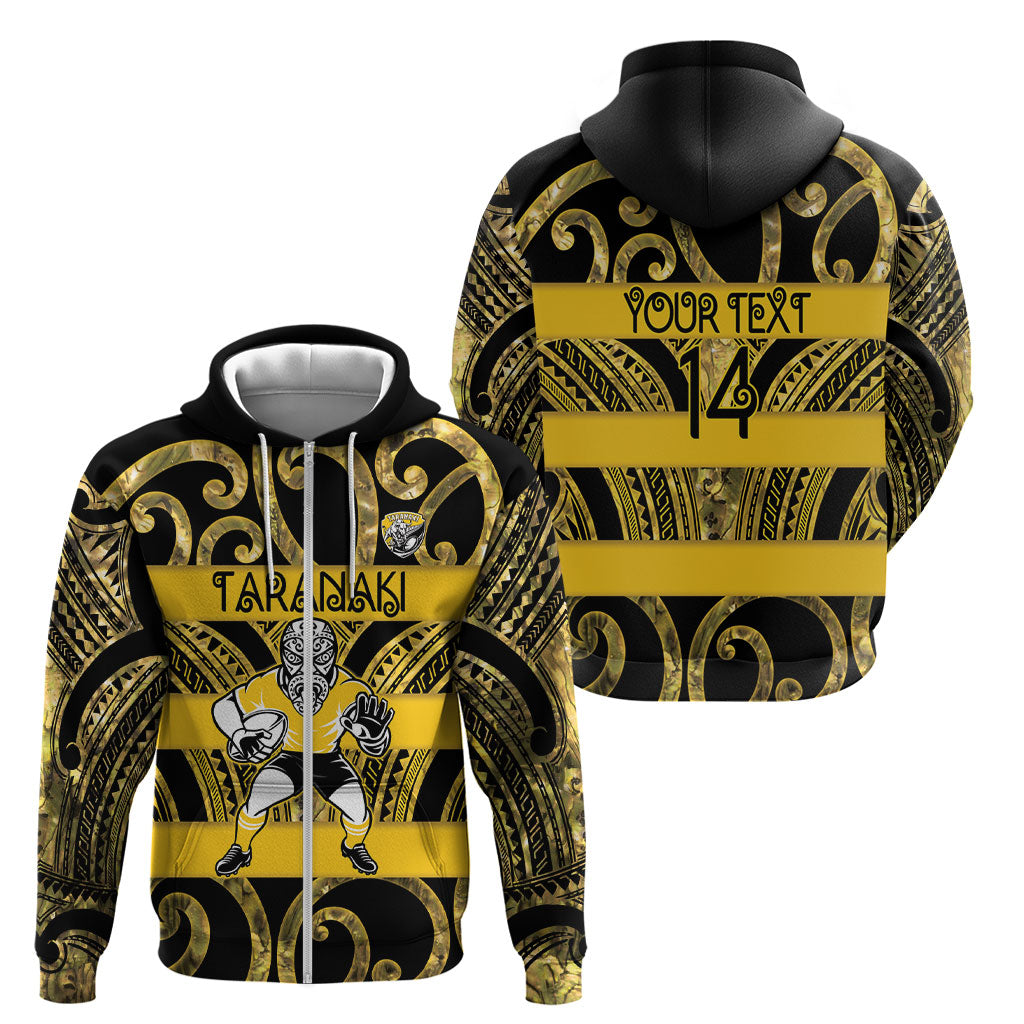Taranaki Custom Rugby New Zealand Zip Hoodie Aotearoa Maori Pukana Tiki Mascot