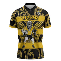 Taranaki Custom Rugby New Zealand Zipper Polo Shirt Aotearoa Maori Pukana Tiki Mascot