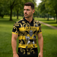 Taranaki Custom Rugby New Zealand Zipper Polo Shirt Aotearoa Maori Pukana Tiki Mascot