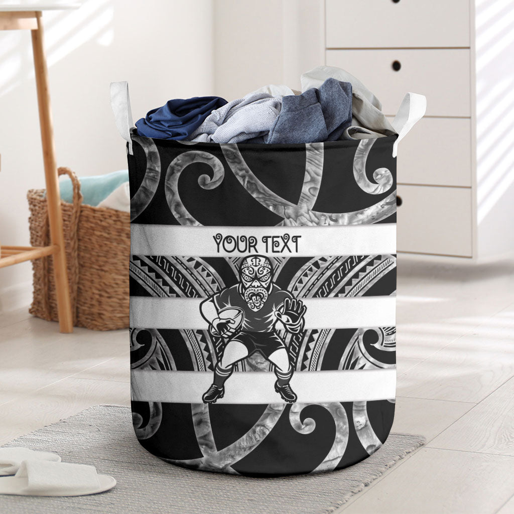 Hawke's Bay Custom Rugby New Zealand Laundry Basket Aotearoa Maori Pukana Tiki Mascot
