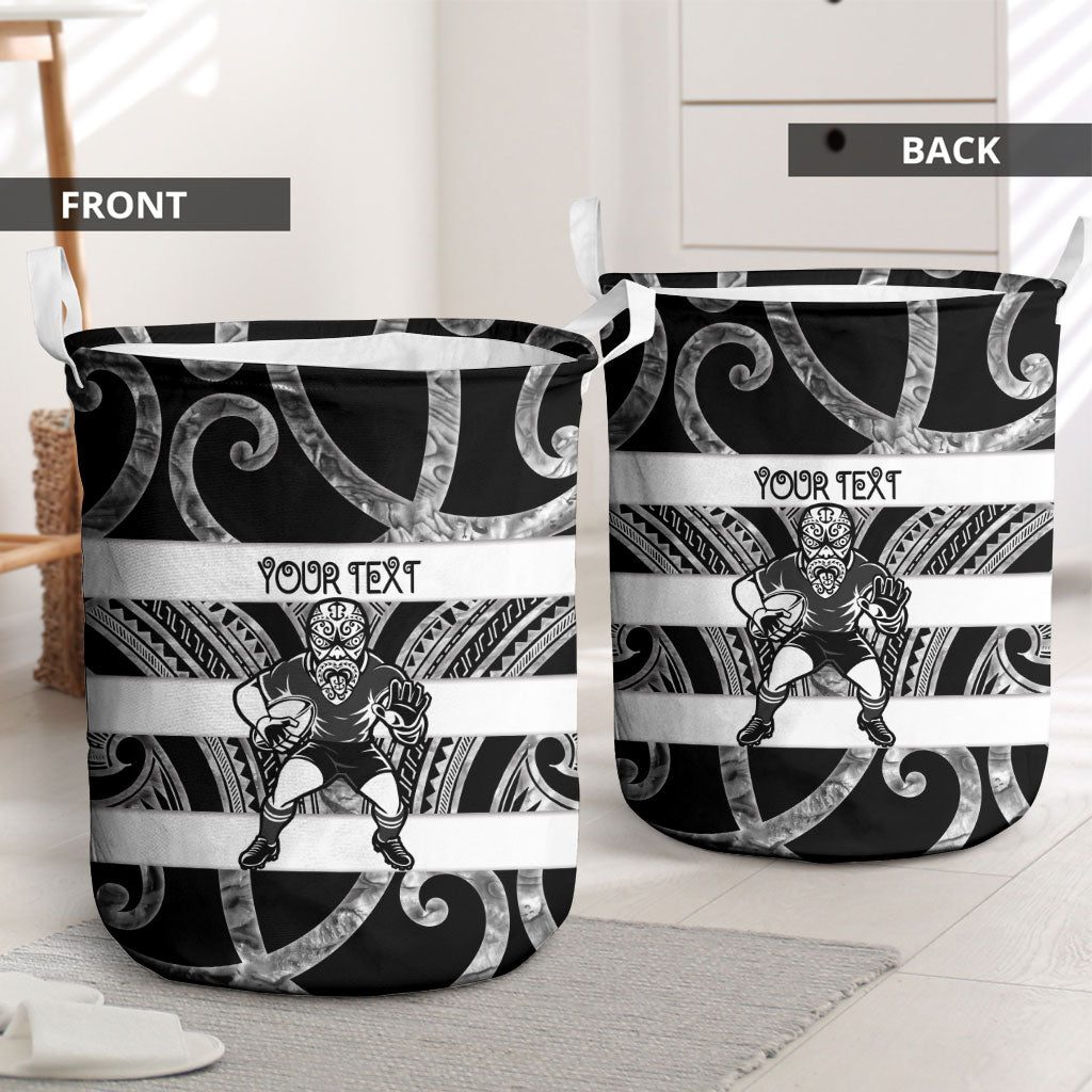 Hawke's Bay Custom Rugby New Zealand Laundry Basket Aotearoa Maori Pukana Tiki Mascot