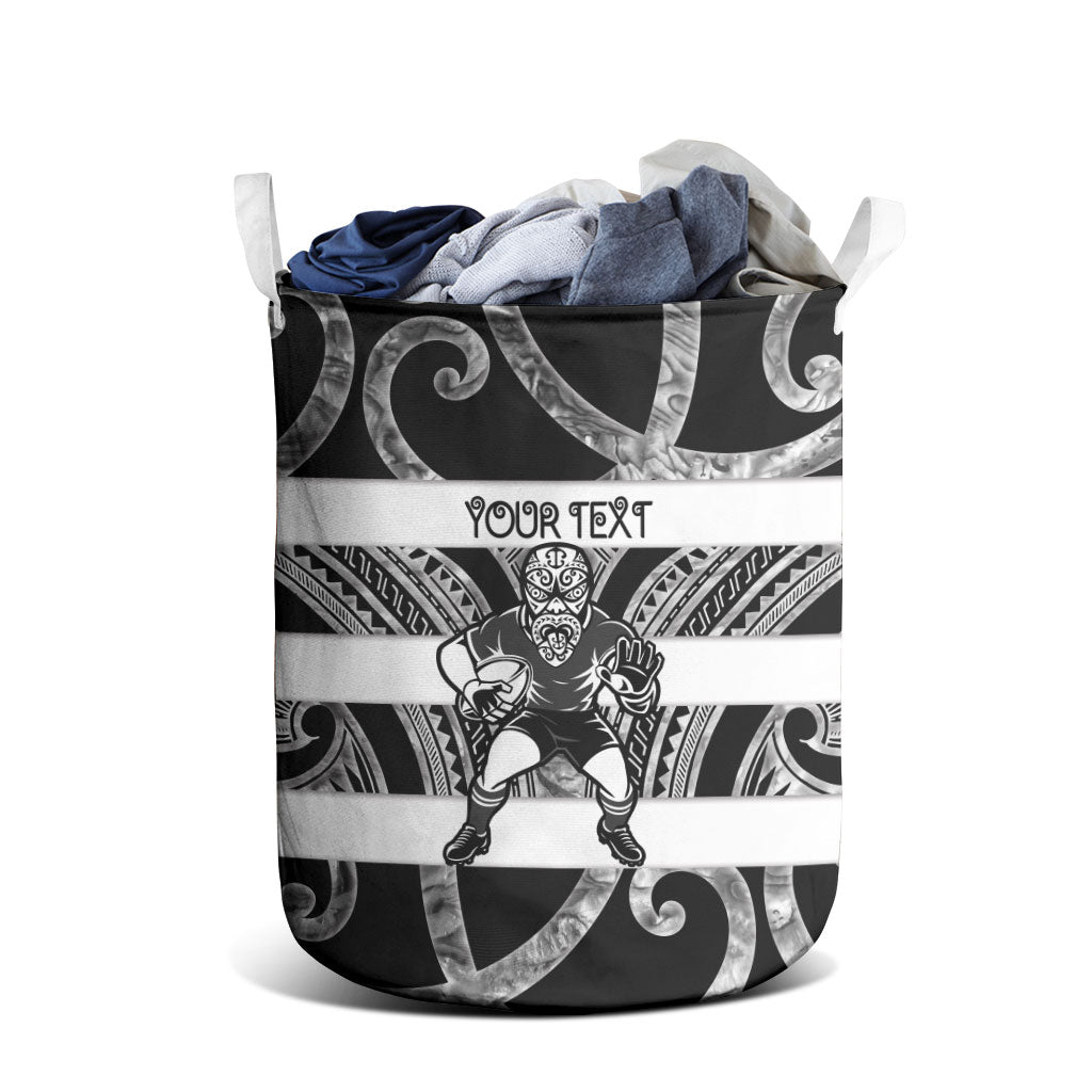 Hawke's Bay Custom Rugby New Zealand Laundry Basket Aotearoa Maori Pukana Tiki Mascot