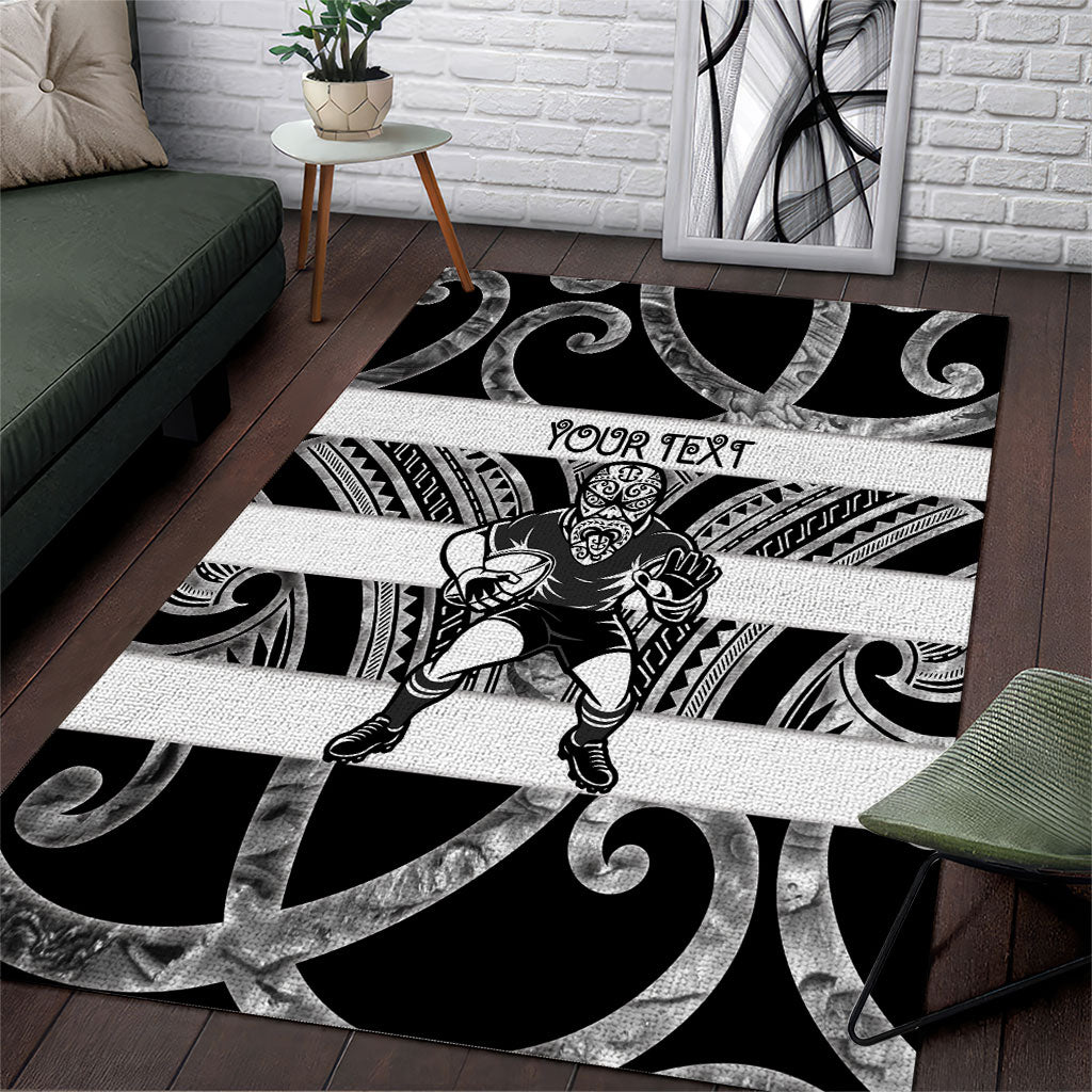 Hawke's Bay Custom Rugby New Zealand Area Rug Aotearoa Maori Pukana Tiki Mascot
