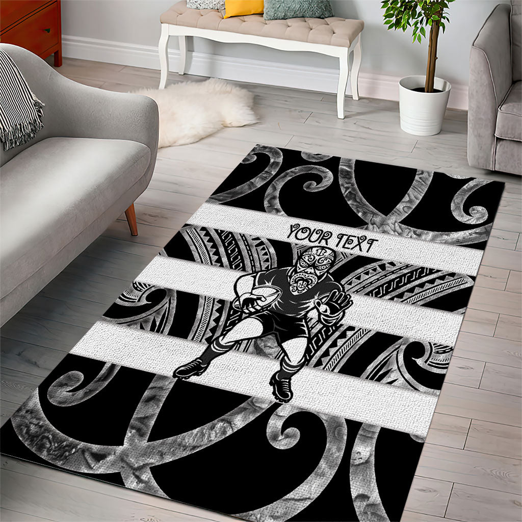 Hawke's Bay Custom Rugby New Zealand Area Rug Aotearoa Maori Pukana Tiki Mascot