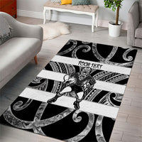 Hawke's Bay Custom Rugby New Zealand Area Rug Aotearoa Maori Pukana Tiki Mascot