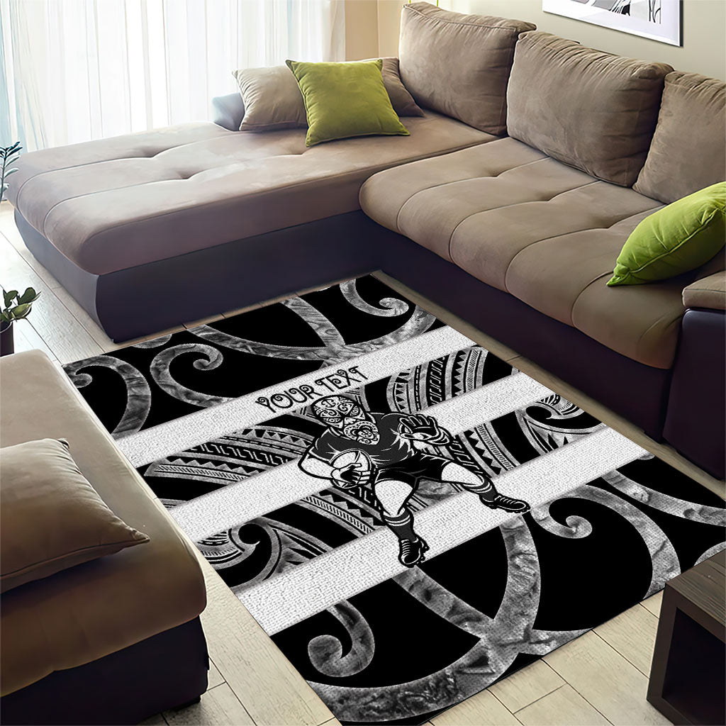 Hawke's Bay Custom Rugby New Zealand Area Rug Aotearoa Maori Pukana Tiki Mascot