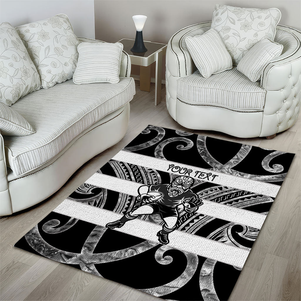 Hawke's Bay Custom Rugby New Zealand Area Rug Aotearoa Maori Pukana Tiki Mascot