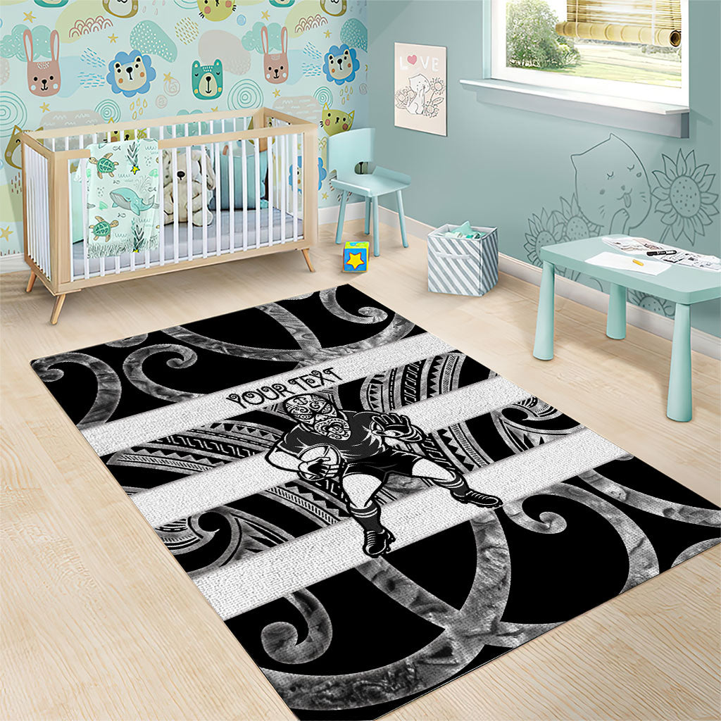 Hawke's Bay Custom Rugby New Zealand Area Rug Aotearoa Maori Pukana Tiki Mascot