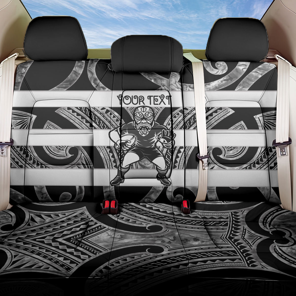 Hawke's Bay Custom Rugby New Zealand Back Car Seat Cover Aotearoa Maori Pukana Tiki Mascot