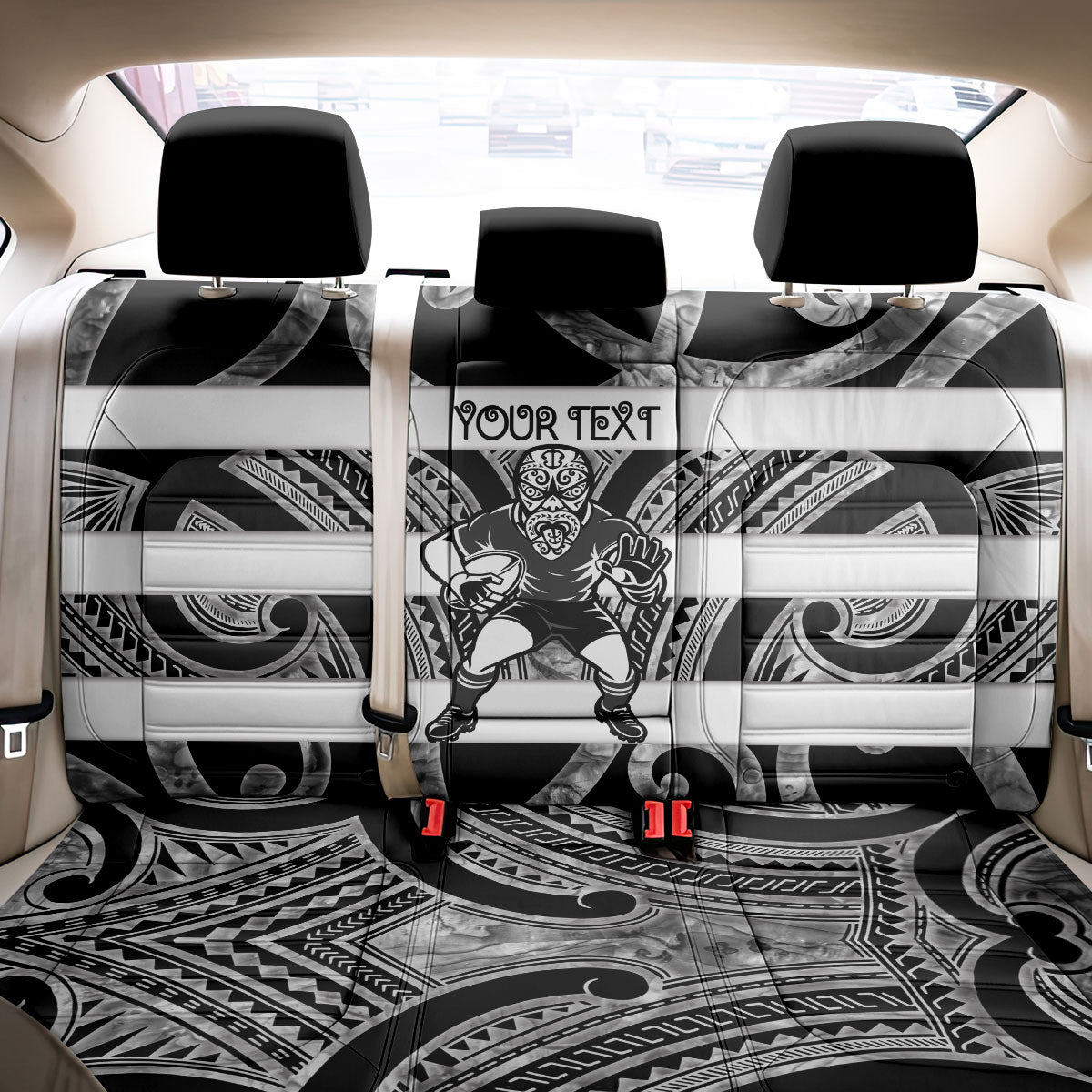 Hawke's Bay Custom Rugby New Zealand Back Car Seat Cover Aotearoa Maori Pukana Tiki Mascot