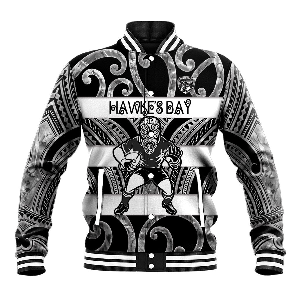 Hawke's Bay Custom Rugby New Zealand Baseball Jacket Aotearoa Maori Pukana Tiki Mascot