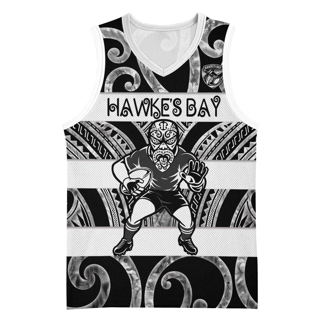 Hawke's Bay Custom Rugby New Zealand Basketball Jersey Aotearoa Maori Pukana Tiki Mascot