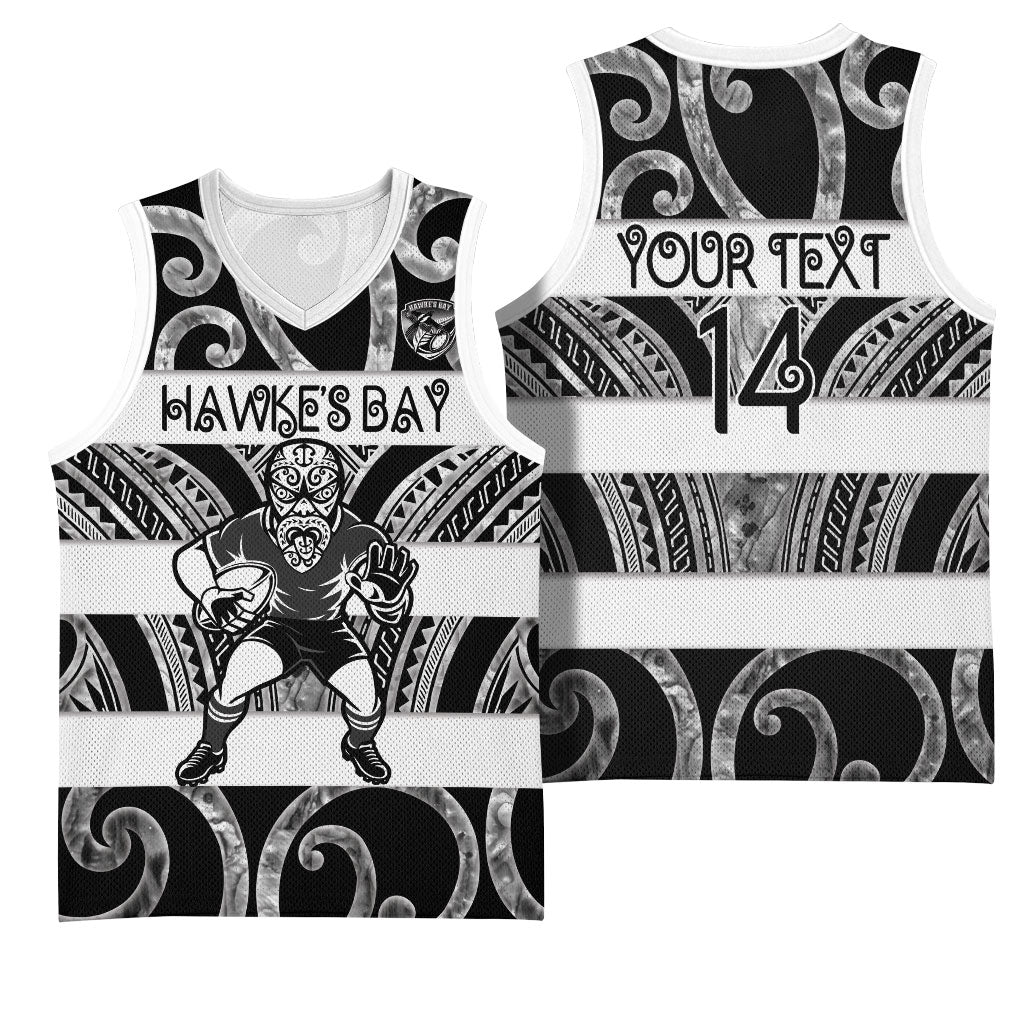 Hawke's Bay Custom Rugby New Zealand Basketball Jersey Aotearoa Maori Pukana Tiki Mascot