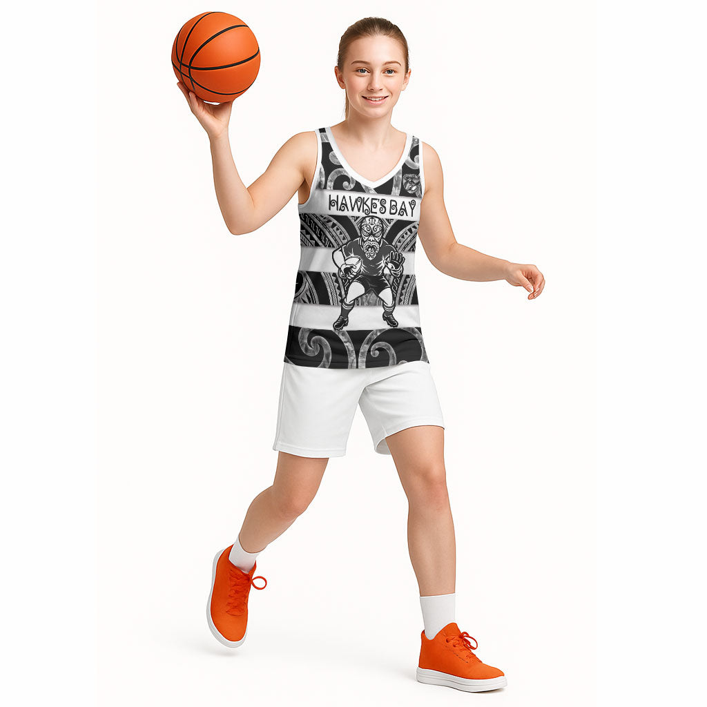 Hawke's Bay Custom Rugby New Zealand Basketball Jersey Aotearoa Maori Pukana Tiki Mascot