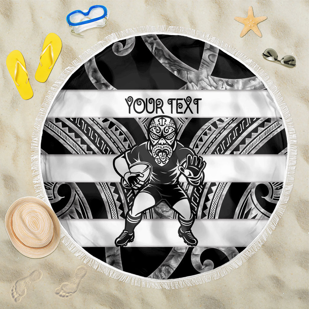 Hawke's Bay Custom Rugby New Zealand Beach Blanket Aotearoa Maori Pukana Tiki Mascot
