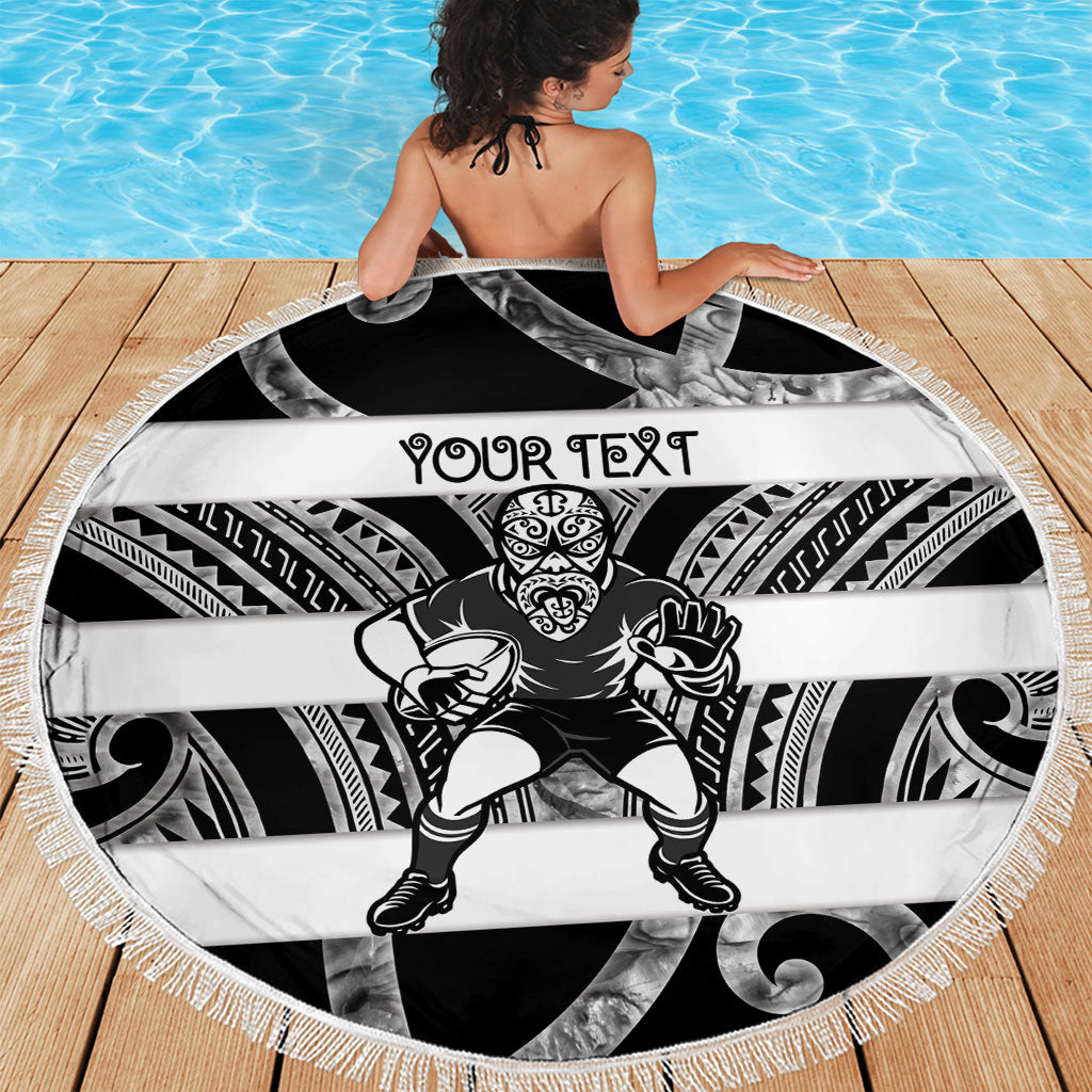 Hawke's Bay Custom Rugby New Zealand Beach Blanket Aotearoa Maori Pukana Tiki Mascot
