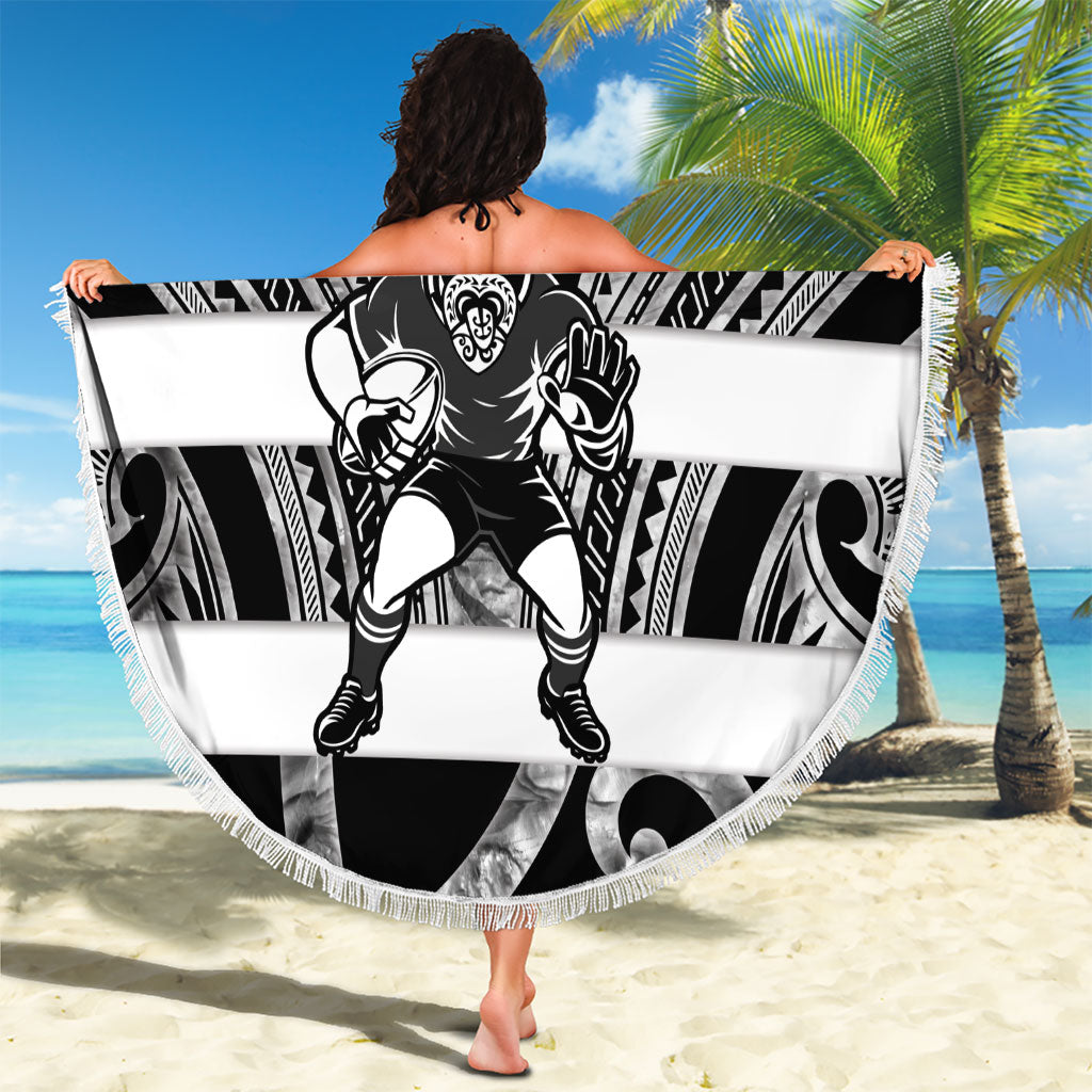 Hawke's Bay Custom Rugby New Zealand Beach Blanket Aotearoa Maori Pukana Tiki Mascot