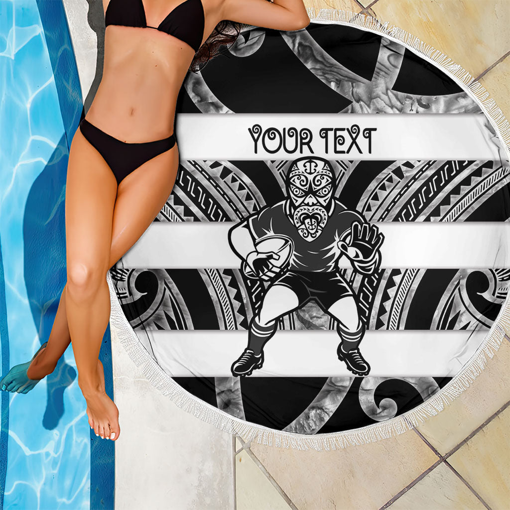 Hawke's Bay Custom Rugby New Zealand Beach Blanket Aotearoa Maori Pukana Tiki Mascot