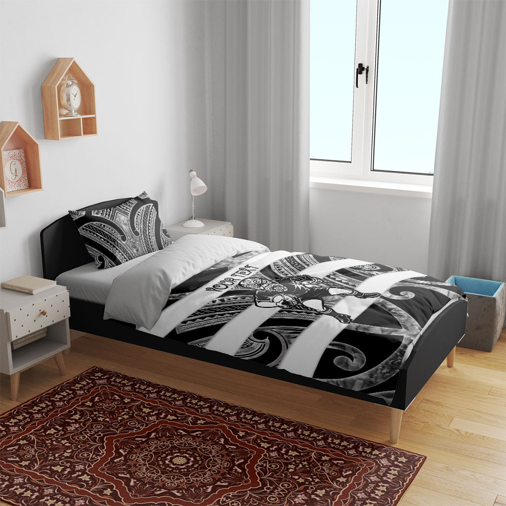 Hawke's Bay Custom Rugby New Zealand Bedding Set Aotearoa Maori Pukana Tiki Mascot