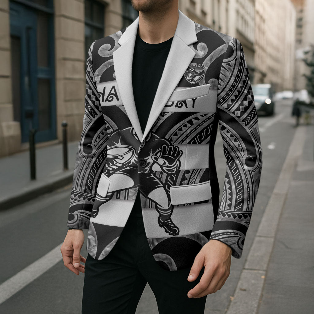 Hawke's Bay Custom Rugby New Zealand Blazer Aotearoa Maori Pukana Tiki Mascot