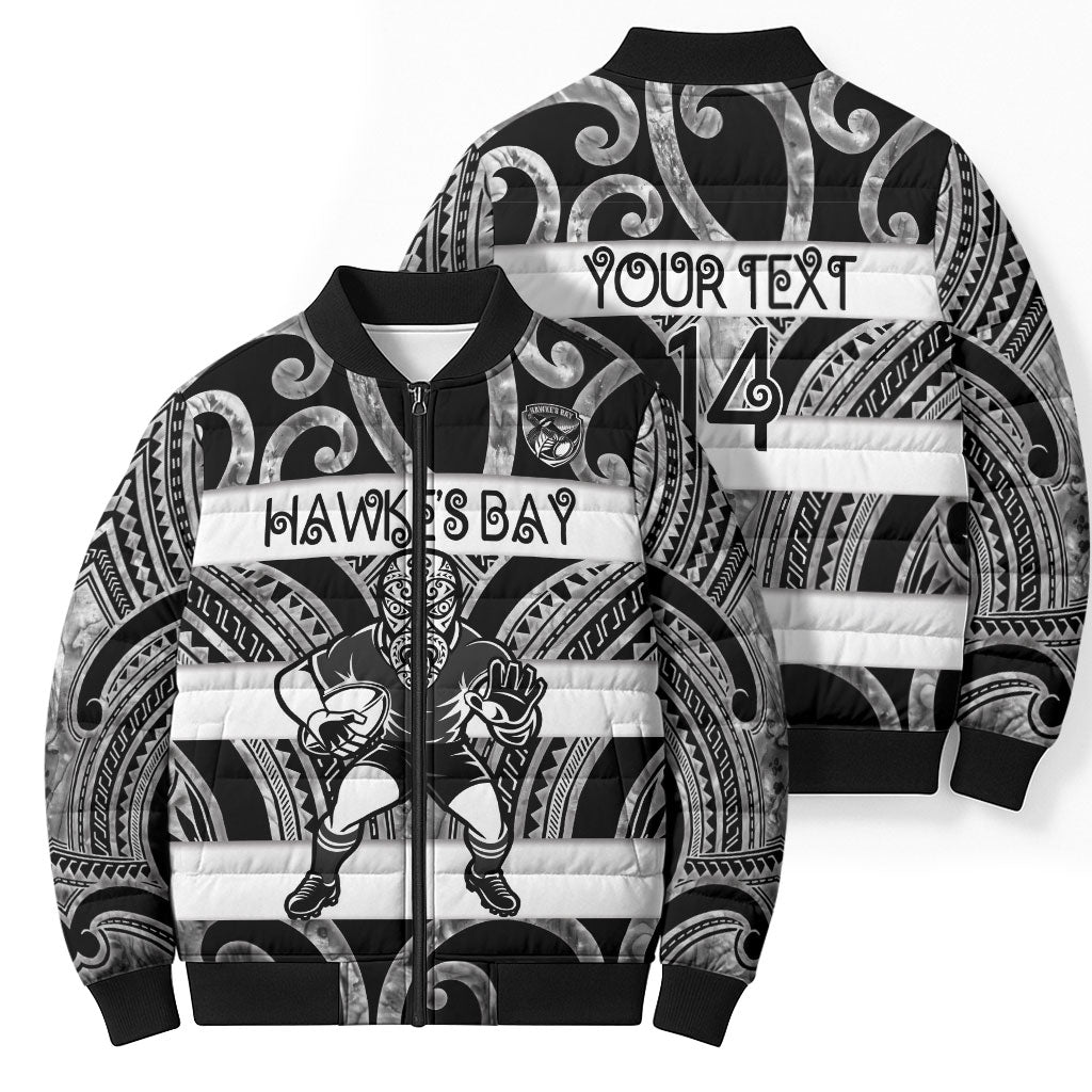 Hawke's Bay Custom Rugby New Zealand Bomber Puffer Jacket Aotearoa Maori Pukana Tiki Mascot
