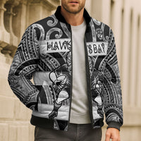 Hawke's Bay Custom Rugby New Zealand Bomber Puffer Jacket Aotearoa Maori Pukana Tiki Mascot