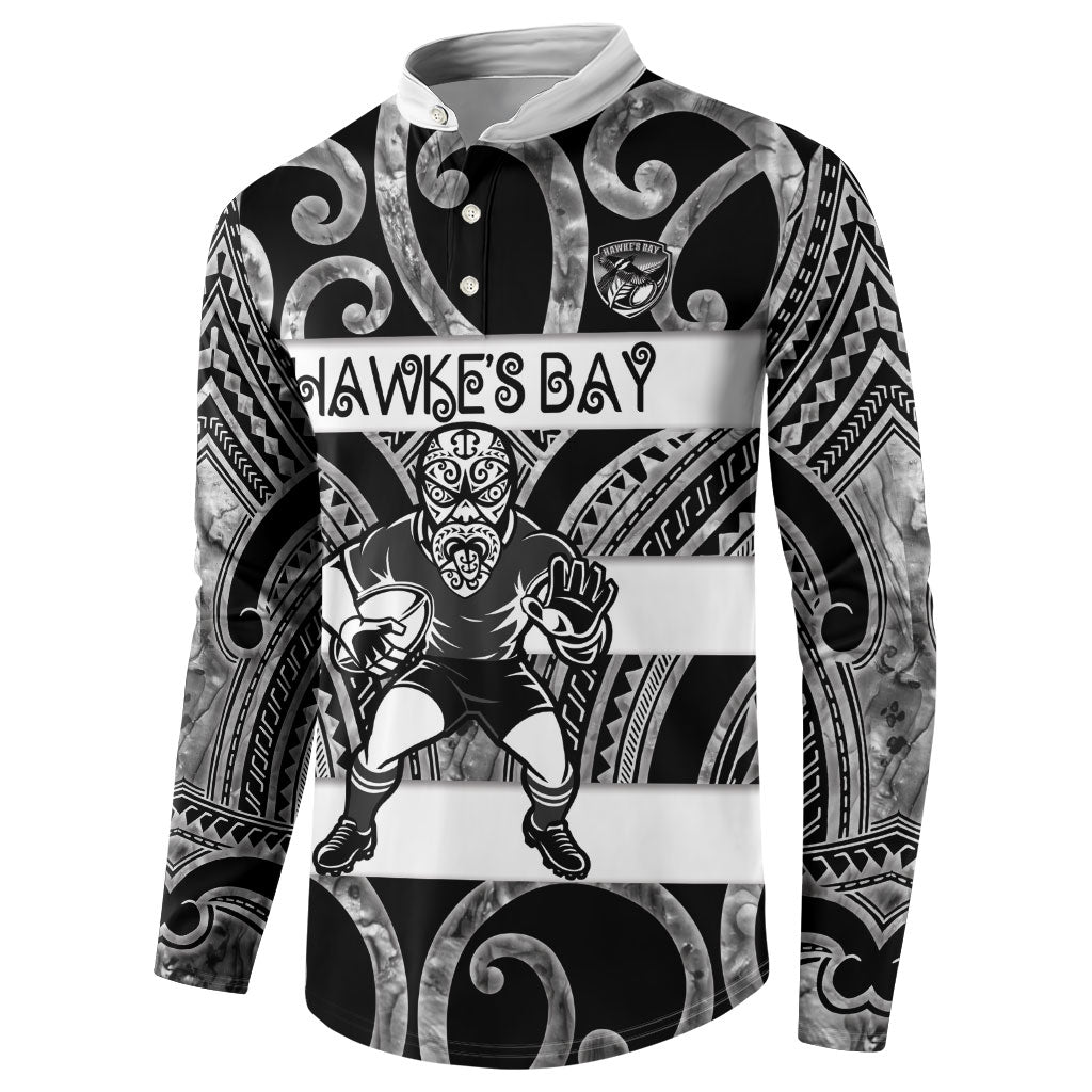 Hawke's Bay Custom Rugby New Zealand Button Sweatshirt Aotearoa Maori Pukana Tiki Mascot