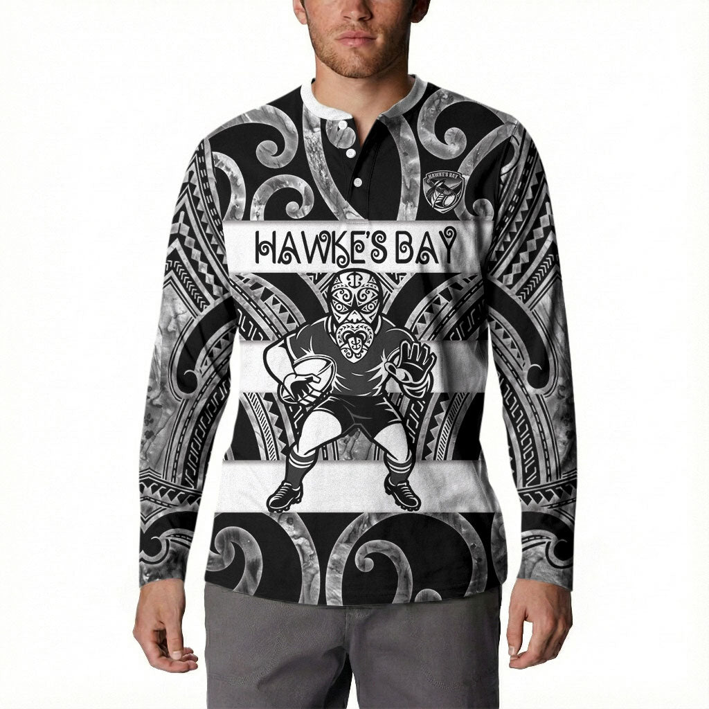 Hawke's Bay Custom Rugby New Zealand Button Sweatshirt Aotearoa Maori Pukana Tiki Mascot