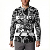 Hawke's Bay Custom Rugby New Zealand Button Sweatshirt Aotearoa Maori Pukana Tiki Mascot