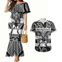 Hawke's Bay Custom Rugby New Zealand Couples Matching Mermaid Dress and Hawaiian Shirt Aotearoa Maori Pukana Tiki Mascot