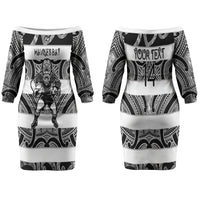 Hawke's Bay Custom Rugby New Zealand Couples Matching Off The Shoulder Long Sleeve Dress and Hawaiian Shirt Aotearoa Maori Pukana Tiki Mascot