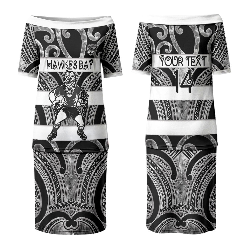 Hawke's Bay Custom Rugby New Zealand Couples Matching Puletasi and Long Sleeve Button Shirt Aotearoa Maori Pukana Tiki Mascot