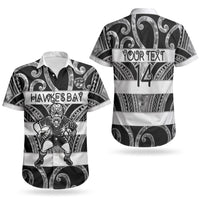 Hawke's Bay Custom Rugby New Zealand Couples Matching Short Sleeve Bodycon Dress and Hawaiian Shirt Aotearoa Maori Pukana Tiki Mascot